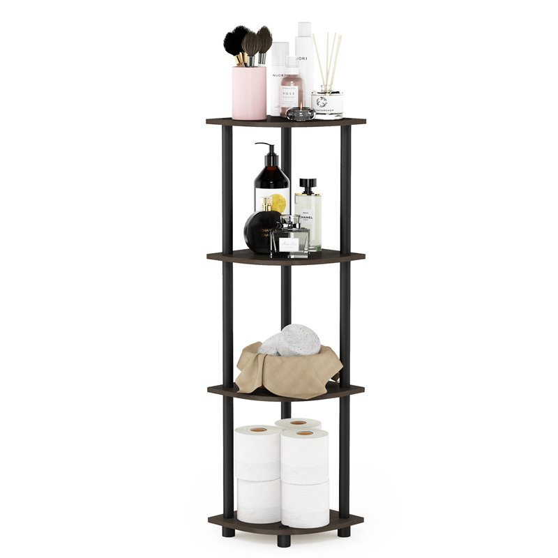 Pemberly Row Wood 4-Tier Corner Display Rack in Dark Brown Grain/Black