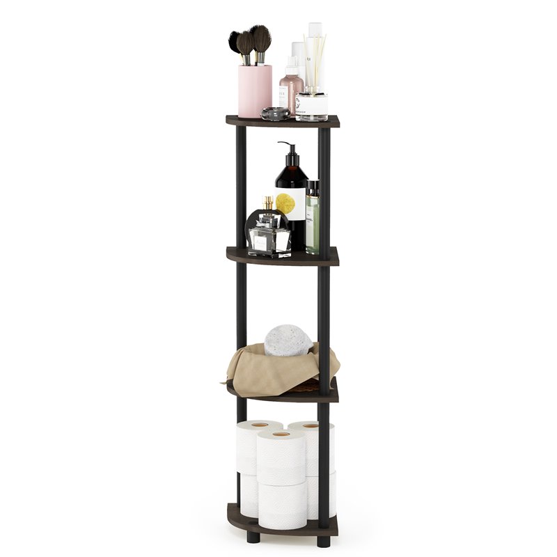 Pemberly Row Wood 4-Tier Corner Display Rack in Dark Brown Grain/Black
