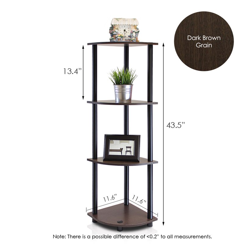 Pemberly Row Wood 4-Tier Corner Display Rack in Dark Brown Grain/Black