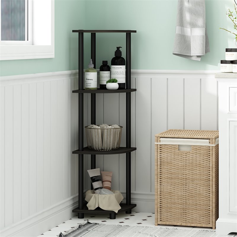 Pemberly Row Turn-N-Tube Wood 4-Tier Corner Display Rack in Espresso/Black