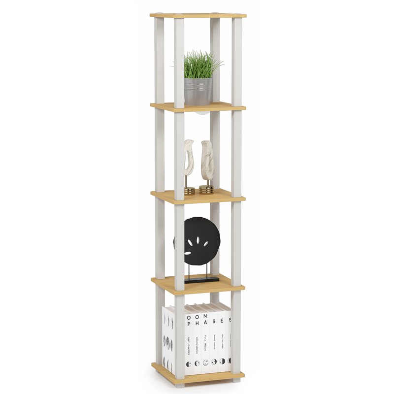 Pemberly Row Turn-S-Tube Wood 5-Tier Corner Rack Display Shelf in Beech/Natural