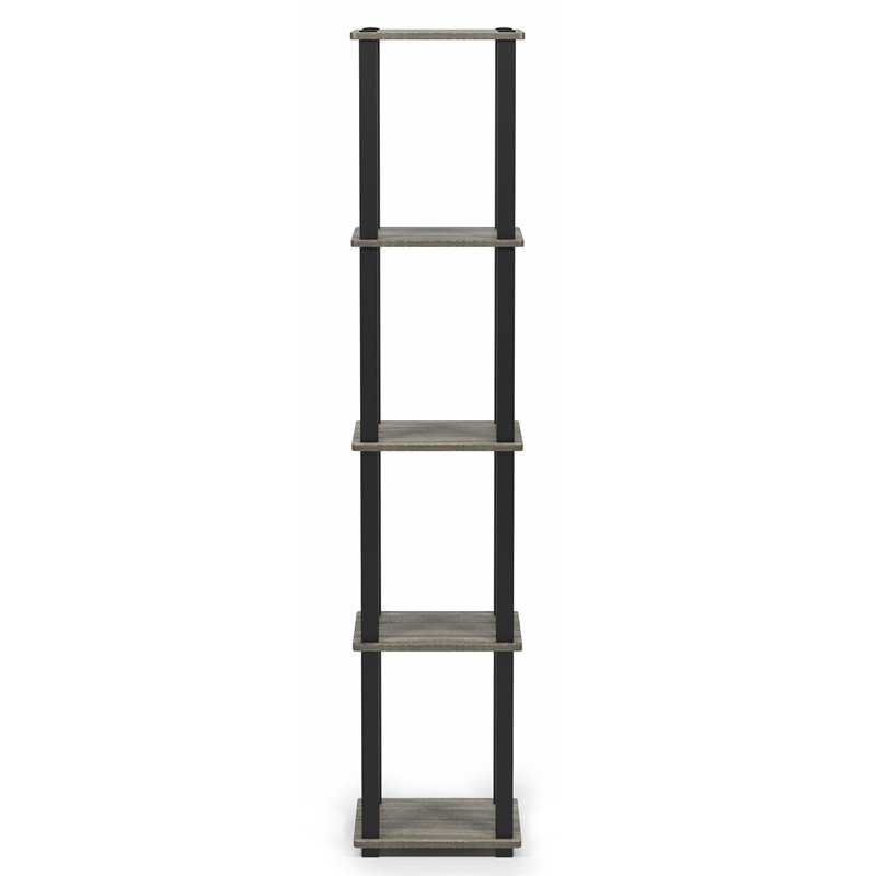 Pemberly Row Turn-S-Tube Wood 5-Tier Corner Rack Display Shelf in Oak Gray/Black