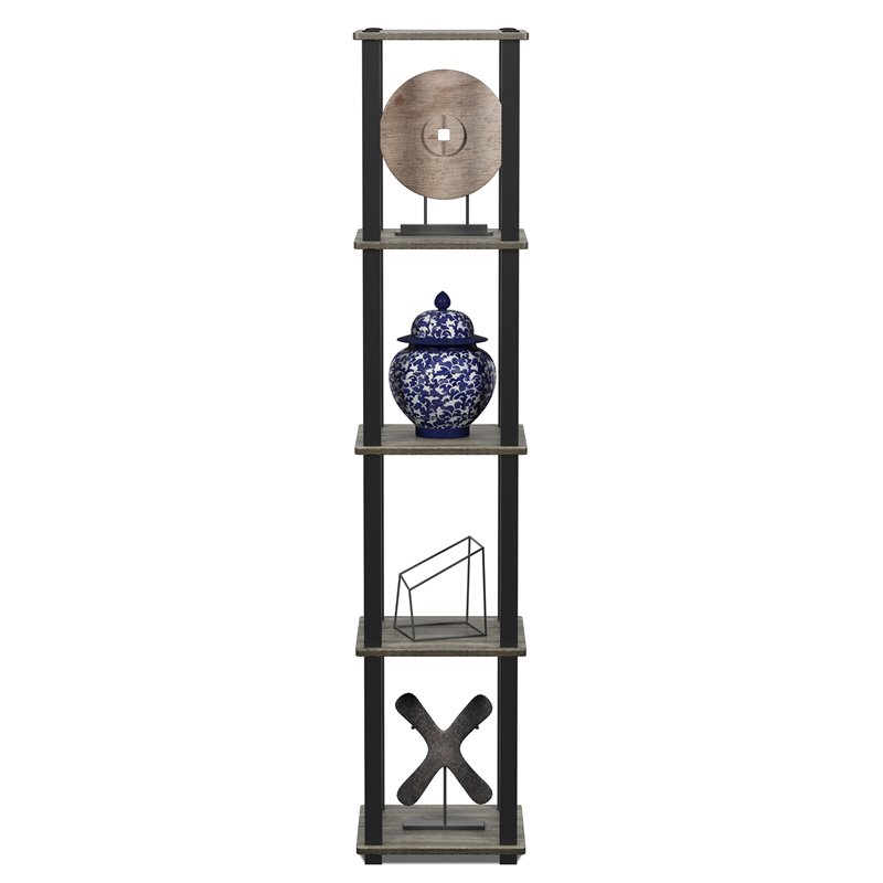 Pemberly Row Turn-S-Tube Wood 5-Tier Corner Rack Display Shelf in Oak Gray/Black