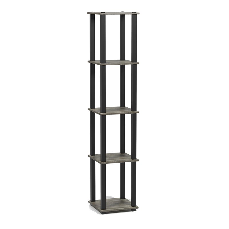 Pemberly Row Turn-S-Tube Wood 5-Tier Corner Rack Display Shelf in Oak Gray/Black
