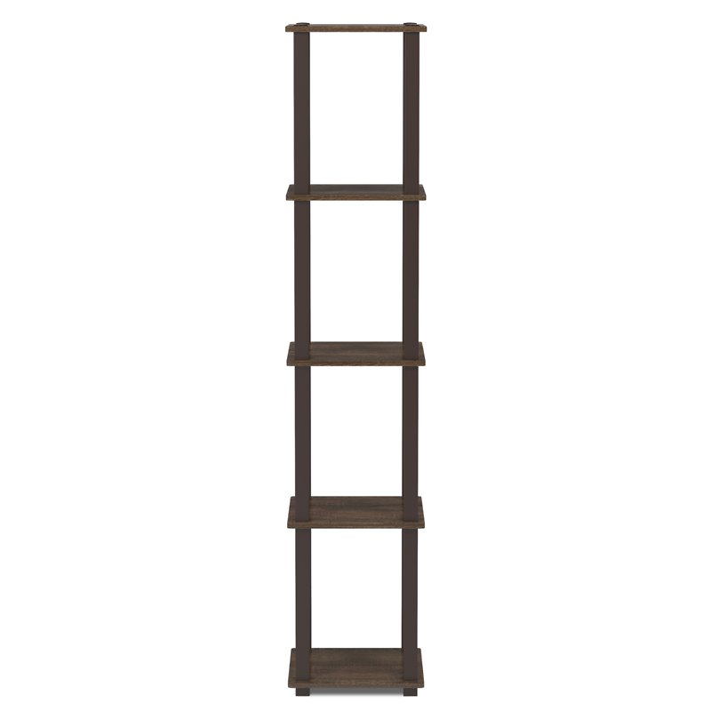 Pemberly Row Turn-S-Tube Wood 5-Tier Corner Rack Display Shelf in Walnut/Brown
