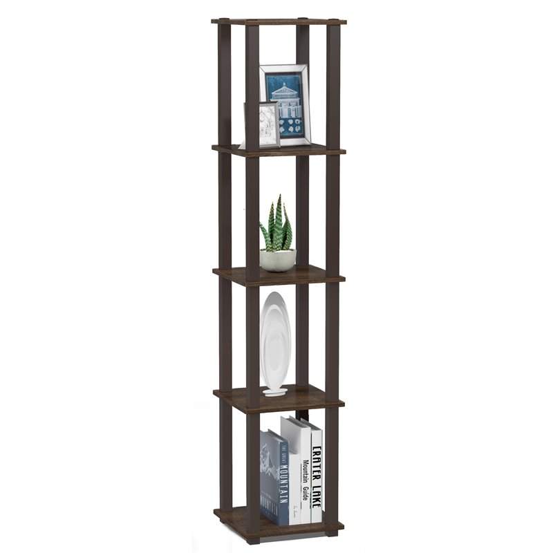 Pemberly Row Turn-S-Tube Wood 5-Tier Corner Rack Display Shelf in Walnut/Brown
