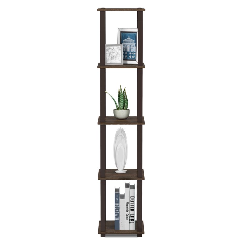 Pemberly Row Turn-S-Tube Wood 5-Tier Corner Rack Display Shelf in Walnut/Brown