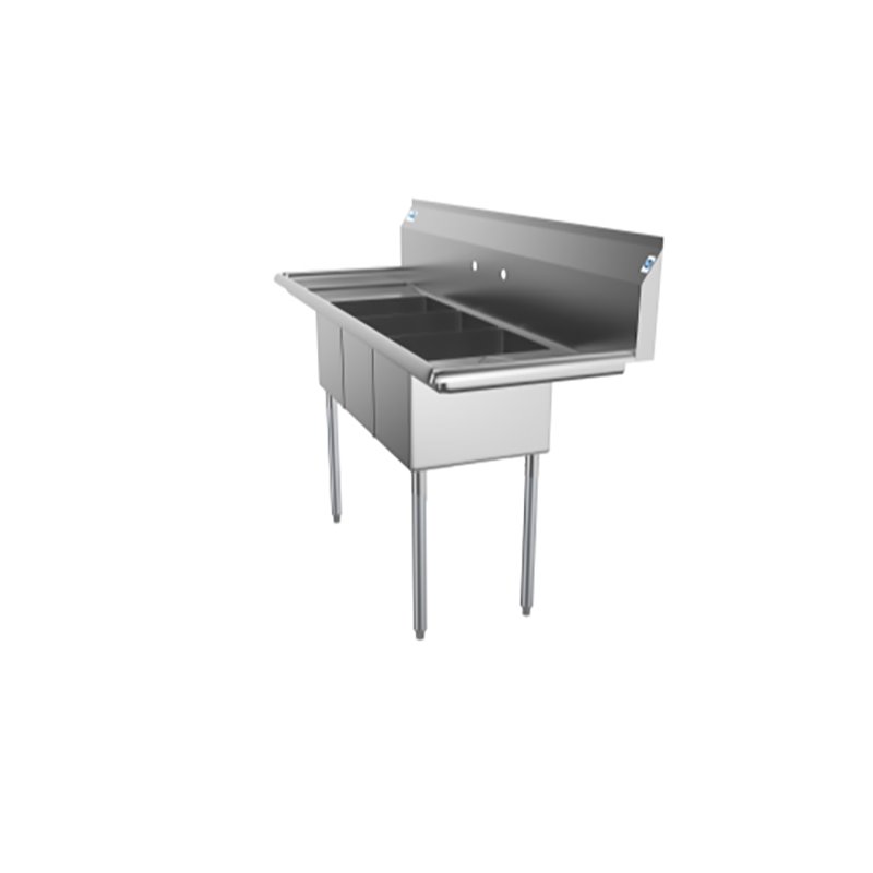 Pemberly Row 12x16x10 3-Compartment Stainless Steel Kitchen Sink in Silver