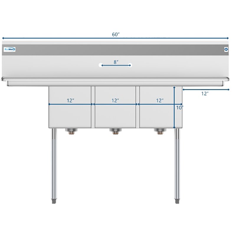 Pemberly Row 12x16x10 3-Compartment Stainless Steel Kitchen Sink in Silver