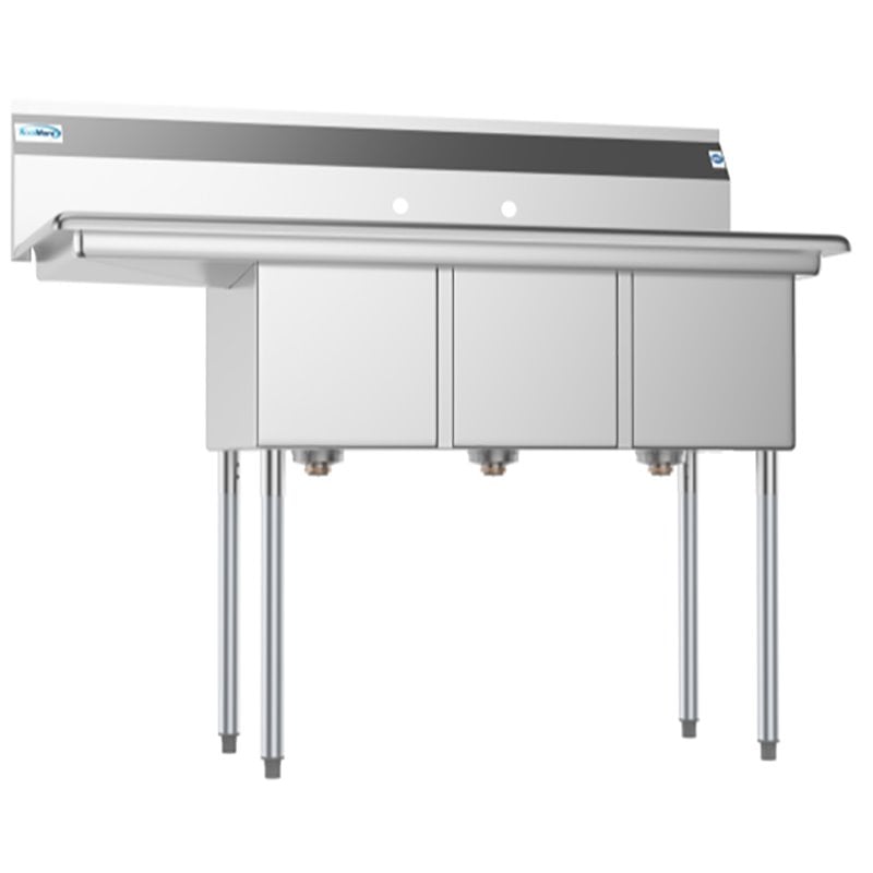 Pemberly Row 12x16x10 Left 3-Compartment Stainless Steel Kitchen Sink in Silver