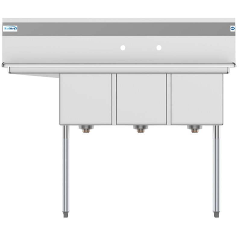 Pemberly Row 12x16x10 Left 3-Compartment Stainless Steel Kitchen Sink in Silver
