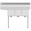 Pemberly Row 12x16x10 Left 3-Compartment Stainless Steel Kitchen Sink in Silver