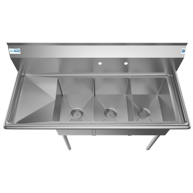Pemberly Row 12x16x10 Left 3-Compartment Stainless Steel Kitchen Sink in Silver