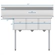 Pemberly Row 12x16x10 Left 3-Compartment Stainless Steel Kitchen Sink in Silver