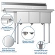 Pemberly Row 12x16x10 Left 3-Compartment Stainless Steel Kitchen Sink in Silver