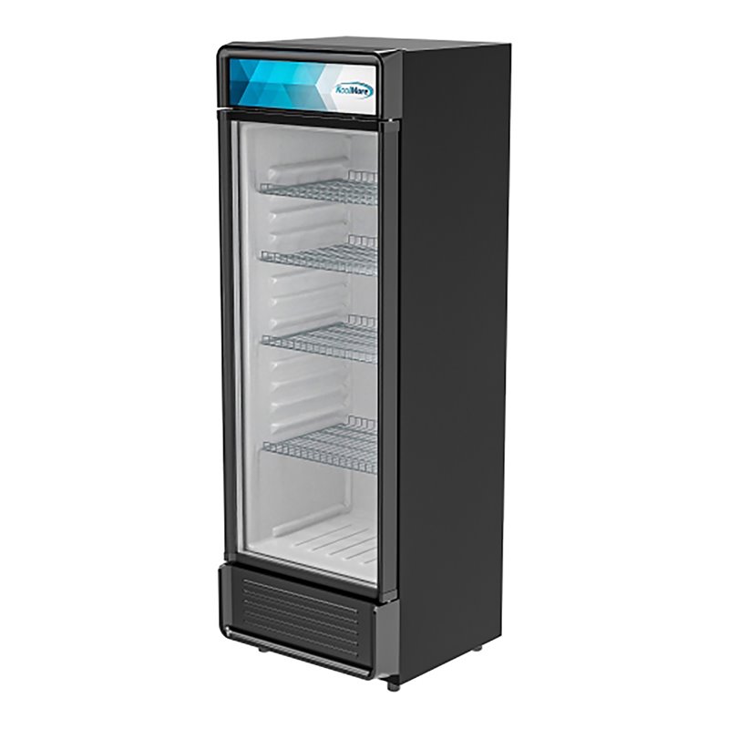 Pemberly Row Single Swing Door Aluminum Upright Beverage Refrigerator in Black