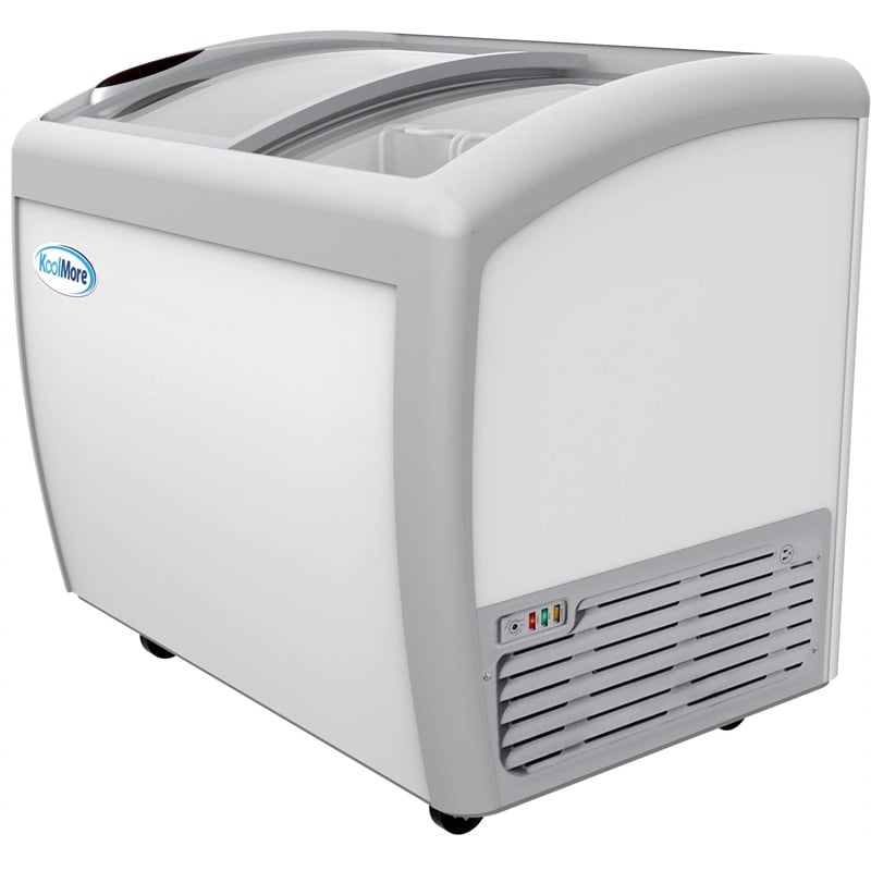Pemberly Row Metal Ice Cream Freezer Display Case with 4 Storage Baskets - White