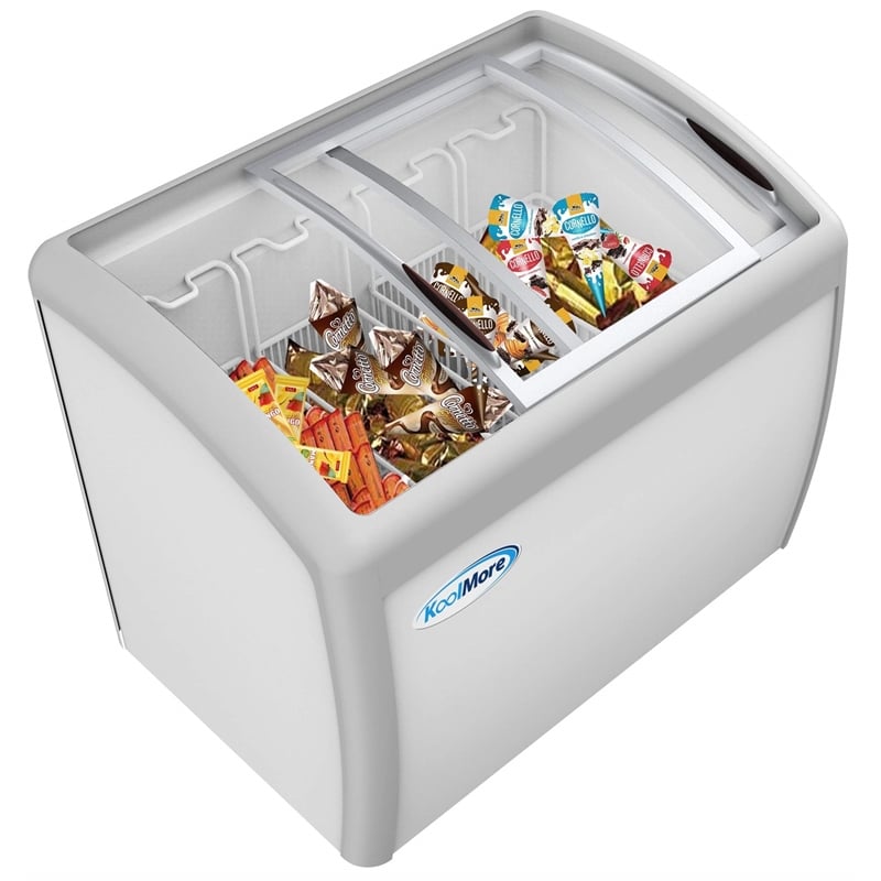 Pemberly Row Metal Ice Cream Freezer Display Case with 4 Storage Baskets - White