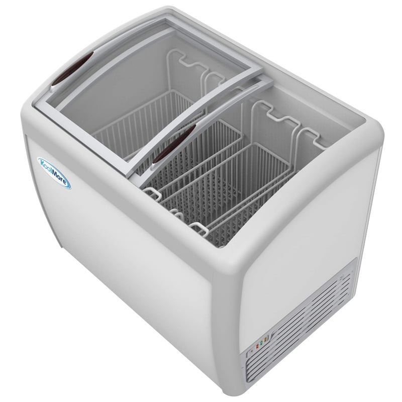 Pemberly Row Metal Ice Cream Freezer Display Case with 4 Storage Baskets - White