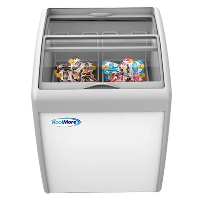 Pemberly Row Metal Ice Cream Freezer Display Case with 2 Storage Baskets - White