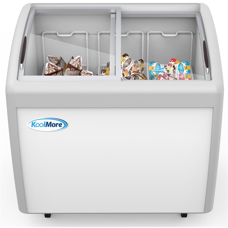 Pemberly Row Metal Ice Cream Freezer Display Case with 3 Storage Baskets - White