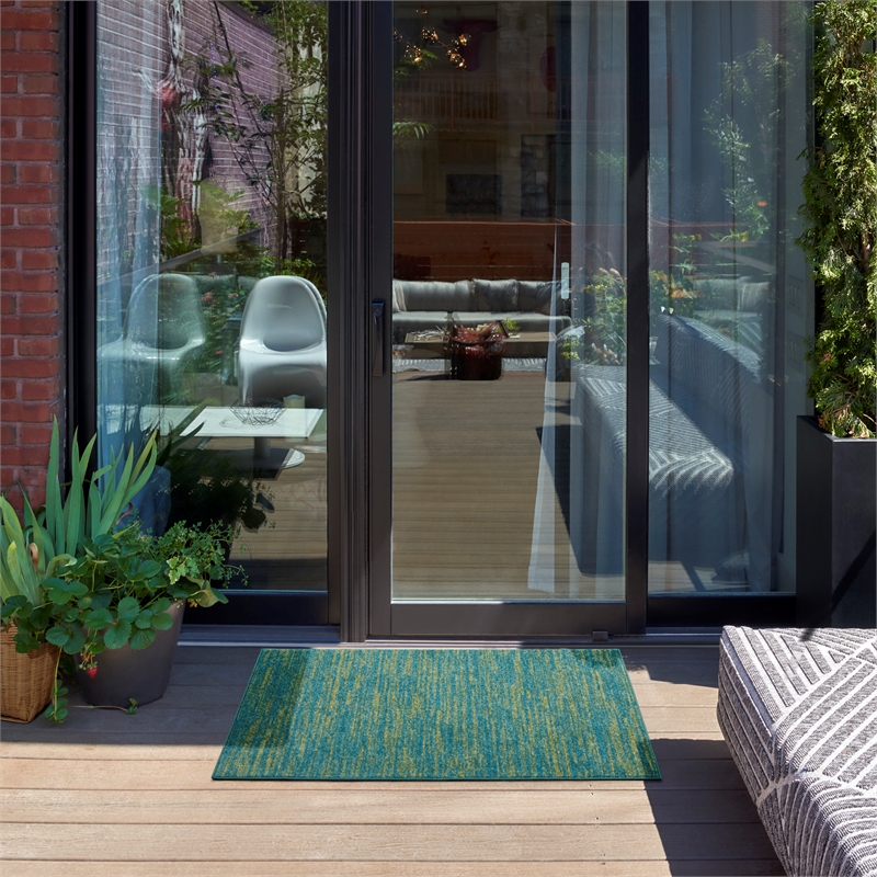 Pemberly Row 2' x 4' Blue Green Fabric Outdoor Area Rug (2' x 4')