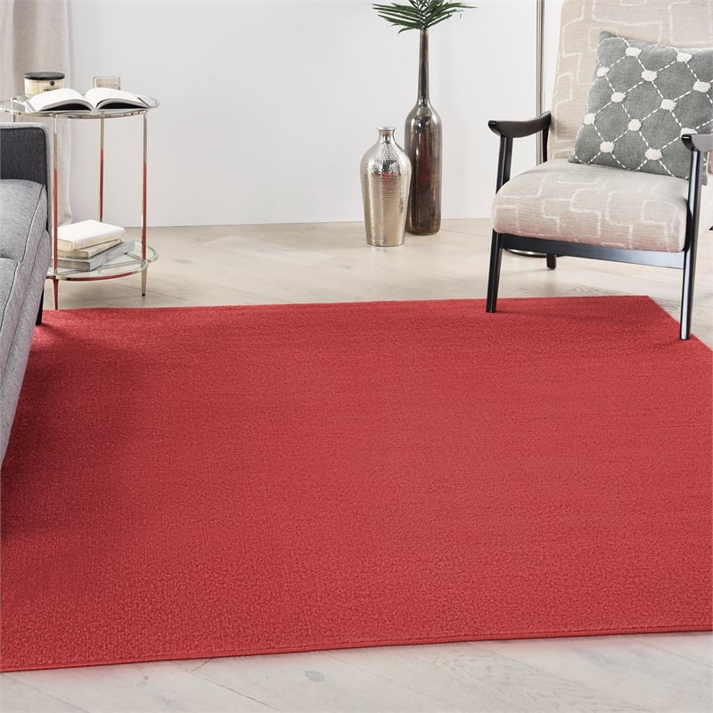 Pemberly Row 7' x Square Brick Red Fabric Outdoor Area Rug (7' Square)