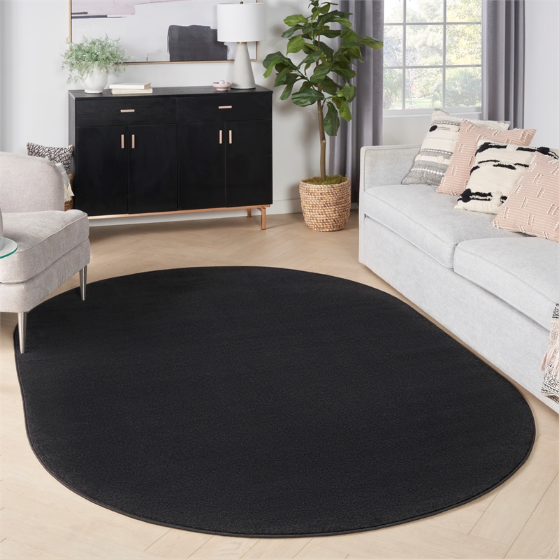 Pemberly Row 6' x 9' Oval Black Fabric Outdoor Area Rug (9' Oval)