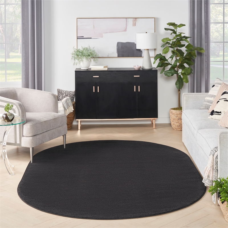 Pemberly Row 6' x 9' Oval Black Fabric Outdoor Area Rug (9' Oval)