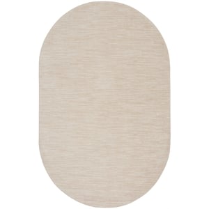 Pemberly Row 6' x 9' Oval Ivory Beige Fabric Outdoor Area Rug (9' Oval)