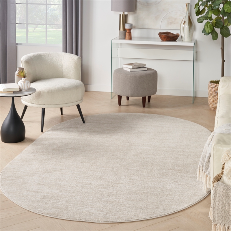 Pemberly Row 6' x 9' Oval Ivory Beige Fabric Outdoor Area Rug (9' Oval)