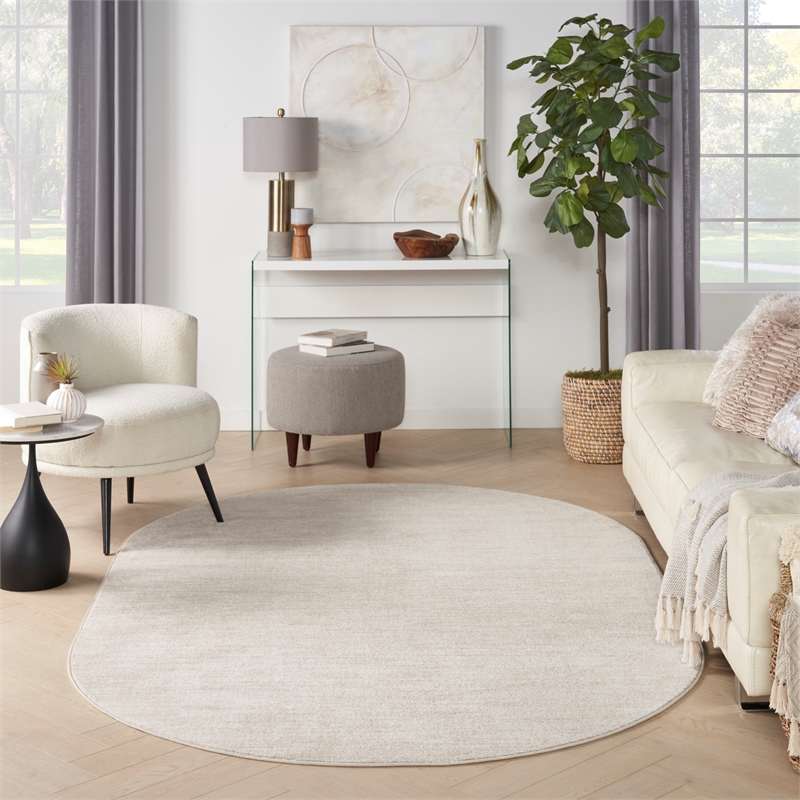 Pemberly Row 6' x 9' Oval Ivory Beige Fabric Outdoor Area Rug (9' Oval)