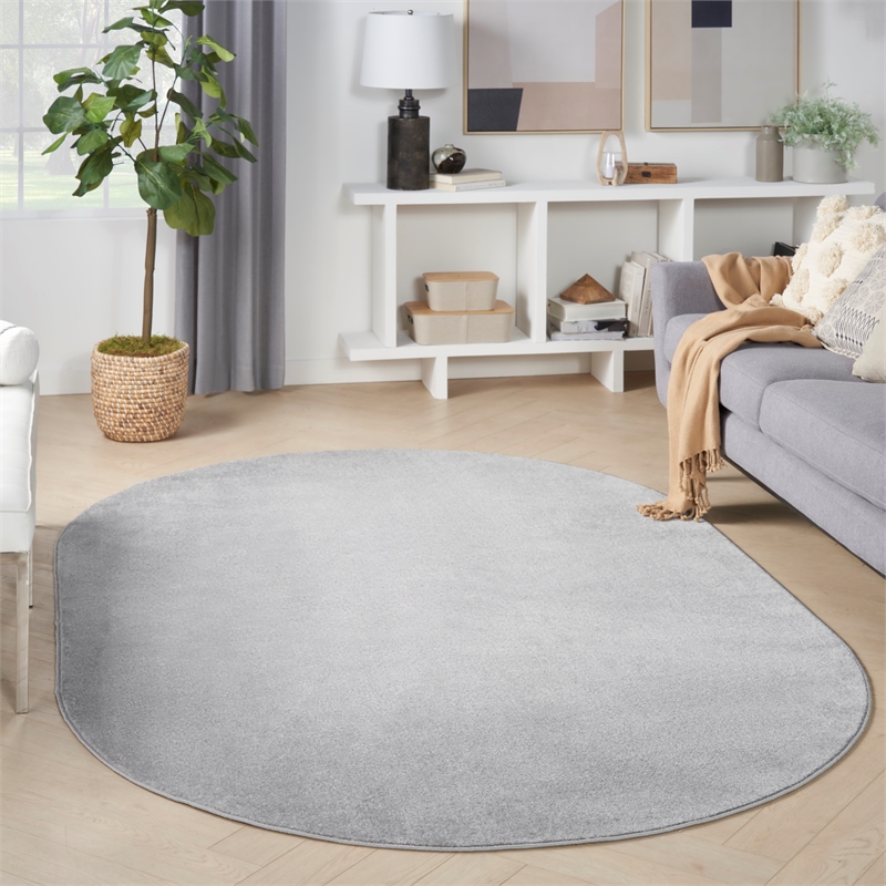 Pemberly Row 6' x 9' Oval Silver Gray Fabric Outdoor Area Rug (9' Oval)