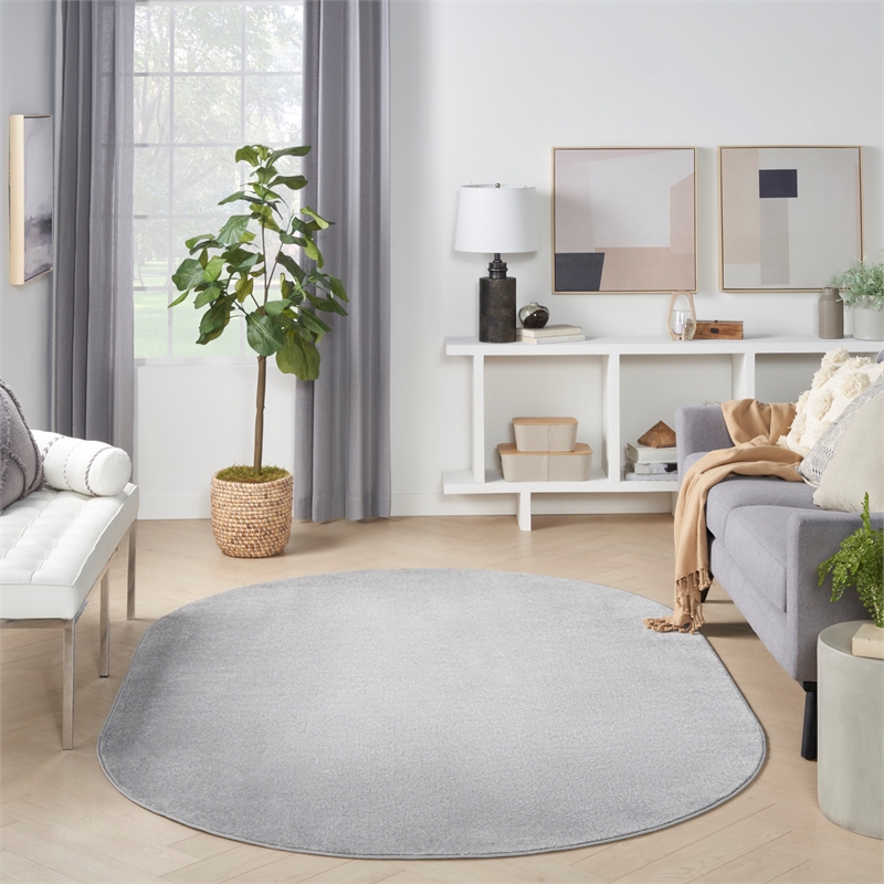 Pemberly Row 6' x 9' Oval Silver Gray Fabric Outdoor Area Rug (9' Oval)