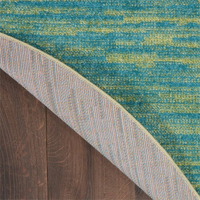 Pemberly Row 6' x Round Blue Green Fabric Outdoor Area Rug (6' Round)