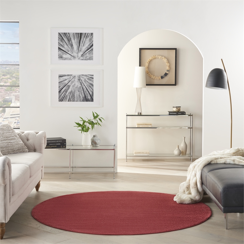 Pemberly Row 6' x Round Brick Red Fabric Outdoor Area Rug (6' Round)