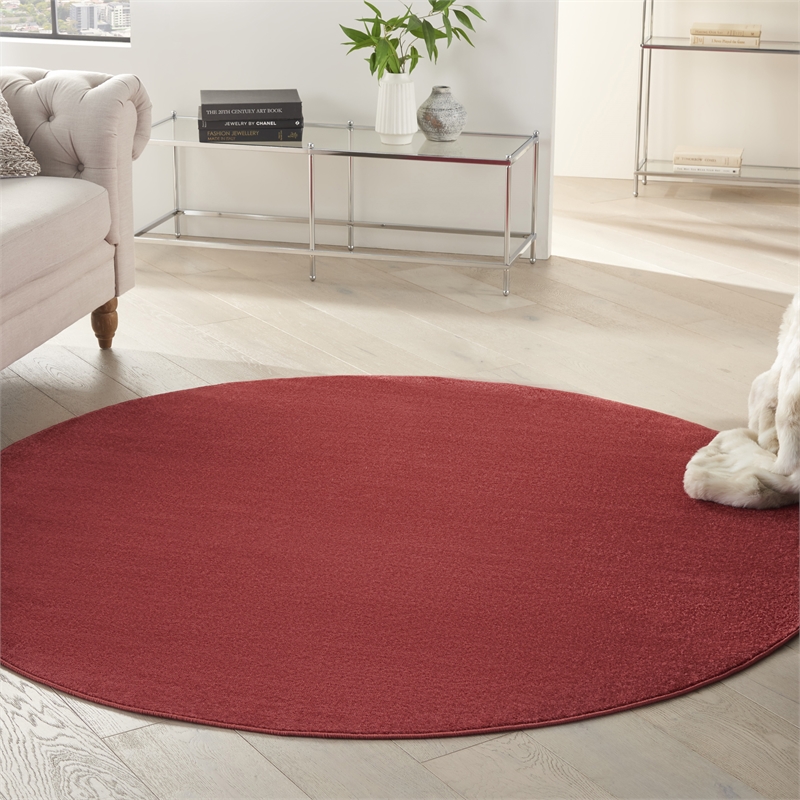 Pemberly Row 6' x Round Brick Red Fabric Outdoor Area Rug (6' Round)