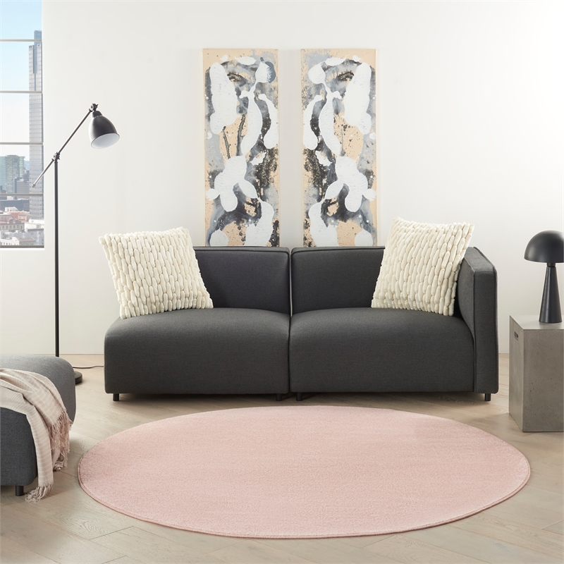 Pemberly Row 6' x Round Pink Fabric Outdoor Area Rug (6' Round)