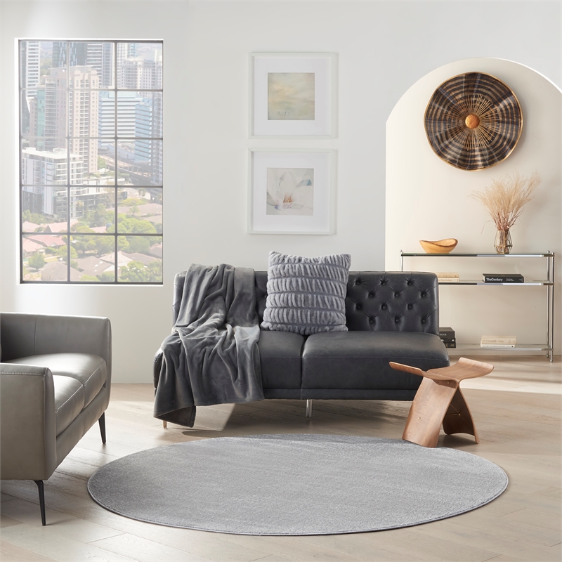 Pemberly Row 6' x Round Silver Gray Fabric Outdoor Area Rug (6' Round)