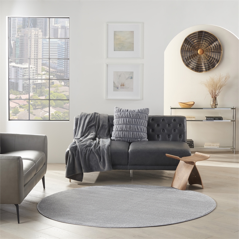 Pemberly Row 6' x Round Silver Gray Fabric Outdoor Area Rug (6' Round)
