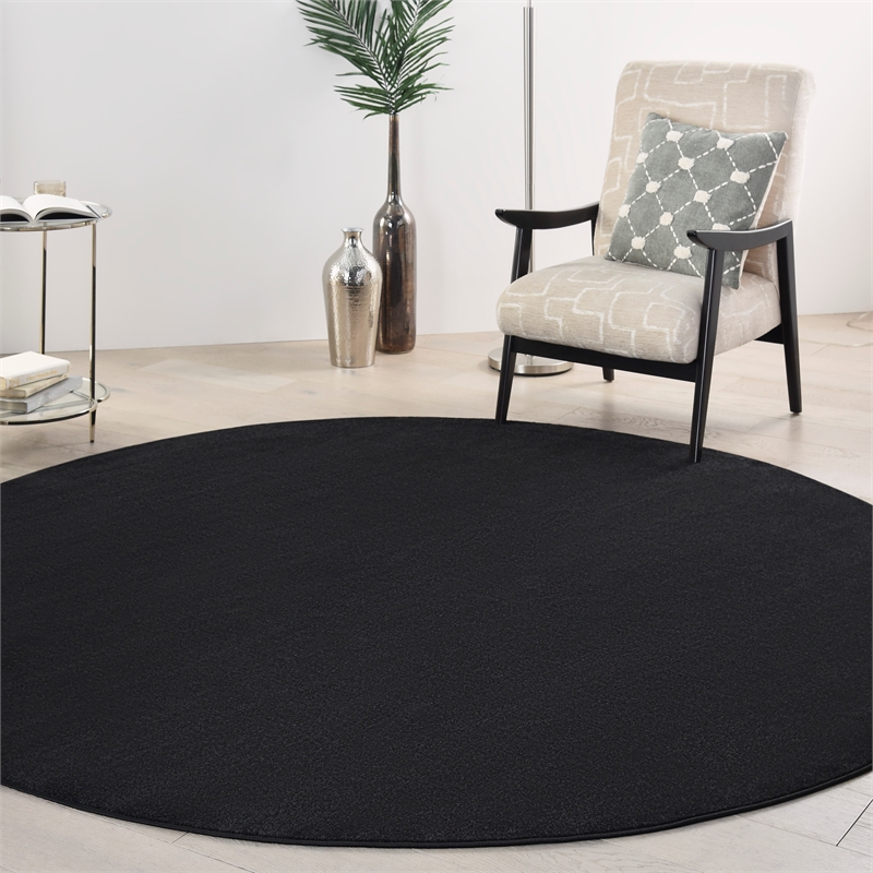 Pemberly Row 8' x Round Black Fabric Outdoor Area Rug (8' Round)