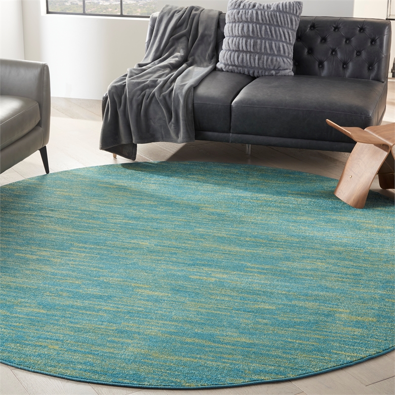 Pemberly Row 8' x Round Blue Green Fabric Outdoor Area Rug (8' Round)