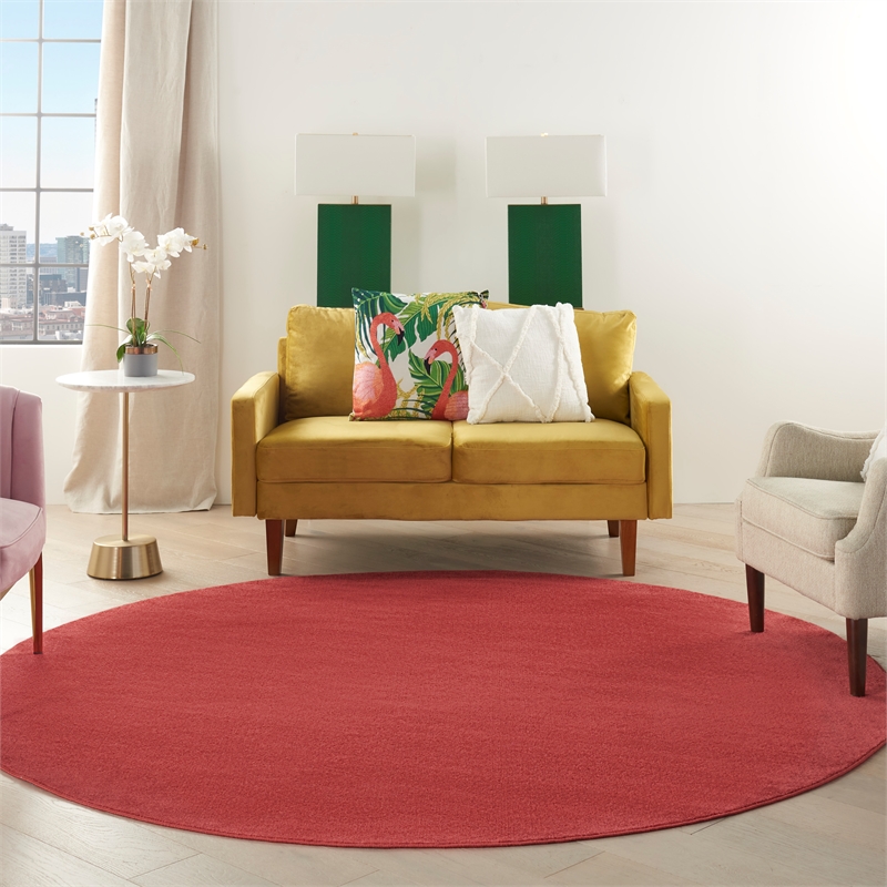 Pemberly Row 8' x Round Brick Red Fabric Outdoor Area Rug (8' Round)