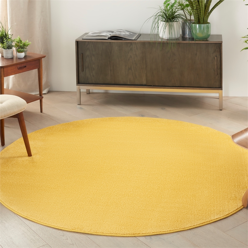 Pemberly Row 6' x Round Yellow Fabric Outdoor Area Rug (6' Round)
