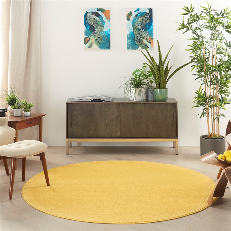 Pemberly Row 6' x Round Yellow Fabric Outdoor Area Rug (6' Round)