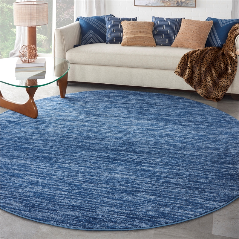 Pemberly Row 8' x Round Navy Blue Fabric Outdoor Area Rug (8' Round)