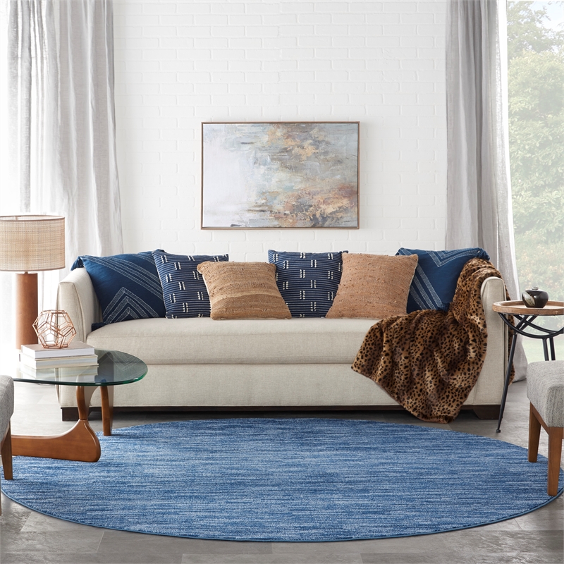 Pemberly Row 8' x Round Navy Blue Fabric Outdoor Area Rug (8' Round)