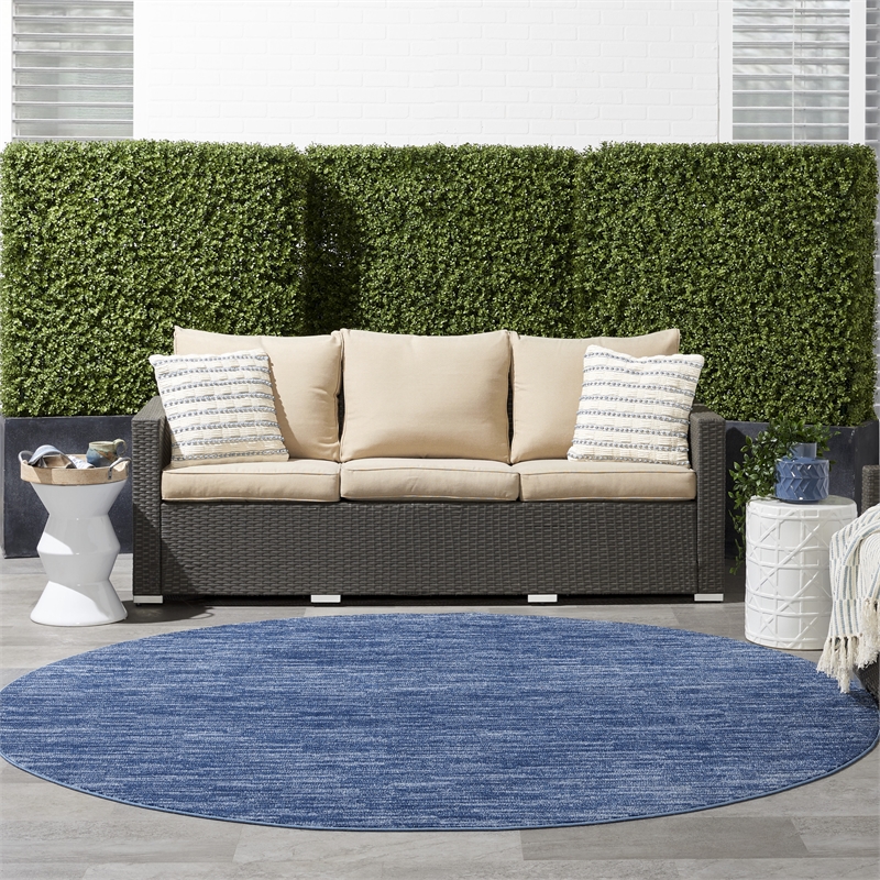 Pemberly Row 8' x Round Navy Blue Fabric Outdoor Area Rug (8' Round)