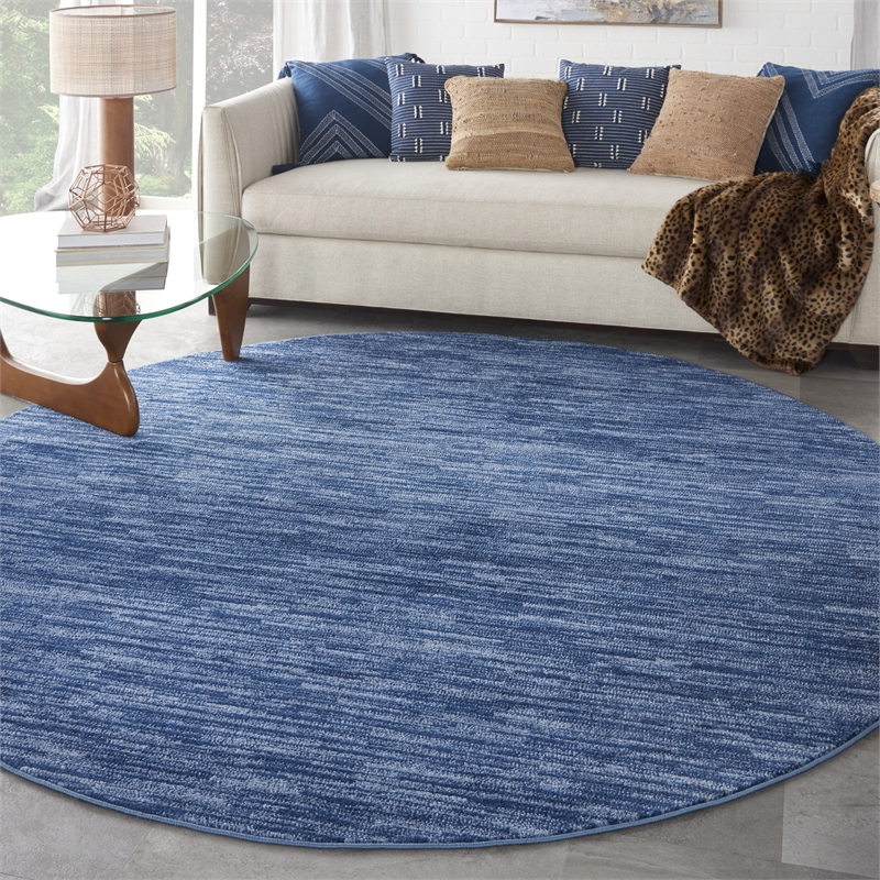 Pemberly Row 8' x Round Navy Blue Fabric Outdoor Area Rug (8' Round)