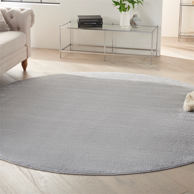 Pemberly Row 8' x Round Silver Gray Fabric Outdoor Area Rug (8' Round)